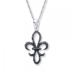 Fleur-de-lis Necklace 1/4 ct tw Black Diamonds Sterling Silver