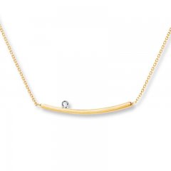 Curved Bar Necklace Diamond Accent 14K Yellow Gold