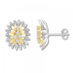 Diamond Floral Earrings 1/15 ct tw Sterling Silver/10K Gold