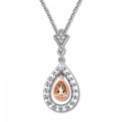 Morganite & White Topaz Necklace Sterling Silver/10K Rose Gold