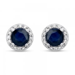 Blue Sapphire Earrings 1/10 ct tw Diamonds 10K White Gold