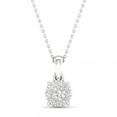 Diamond Halo Necklace 1/10 ct tw Round-Cut 10K White Gold 18"