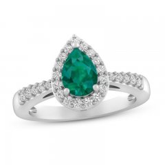 Lab-Created Emerald & White Lab-Created Sapphire Ring Sterling Silver