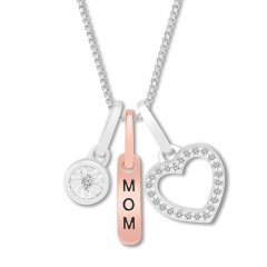 Mom Charm Necklace 1/15 ct tw Diamonds Sterling Silver/10K Gold