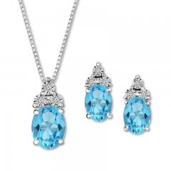 Boxed Set Topaz/Lab-Created White Sapphires Sterling Silver