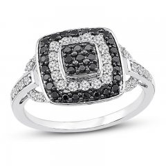 Black & White Diamond Ring 5/8 ct tw Round-cut Sterling Silver