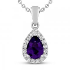 Amethyst & White Lab-Created Sapphire Necklace Sterling Silver 18"