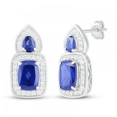 Blue & White Lab-Created Sapphire Earrings Sterling Silver