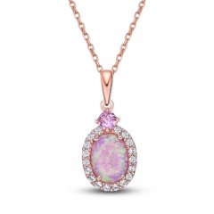 Pink Lab-Created Opal, Pink & White Lab-Created Sapphire Necklace 10K Rose Gold 18"