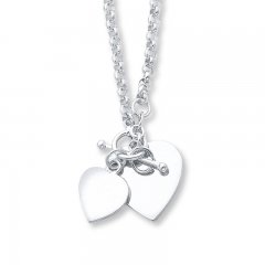 Twin Heart Necklace Sterling Silver 18" Length