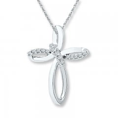 Diamond Cross Necklace 1/10 ct tw Round-cut 10K White Gold