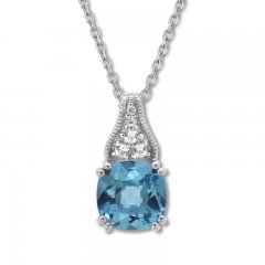 Cushion-Cut Blue Topaz Necklace White Topaz Sterling Silver