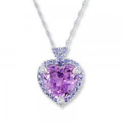 Amethyst Heart Necklace Tanzanites & Diamonds 10K White Gold