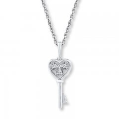 Key Necklace Diamond Accents 10K White Gold