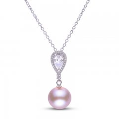 Pink Cultured Pearl & White Topaz Necklace Sterling Silver 19"