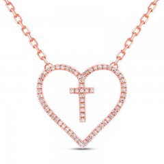 Cross Heart Necklace 1/8 ct tw Diamonds 10K Rose Gold