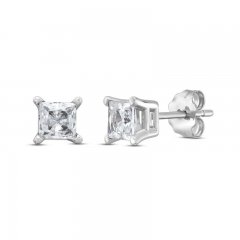 Diamond Solitaire Stud Earrings 5/8 ct tw Princess-Cut 14K White Gold