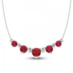 Lab-Created Ruby & White Lab-Created Sapphire Smile Necklace Sterling Silver 18"