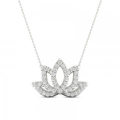 By Women For Women Diamond Lotus Necklace 1/10 ct tw Round-cut Sterling Silver 18"