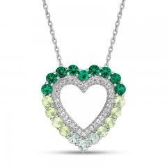 Vibrant Shades Peridot, Lab-Created Emerald, Green Quartz, White Lab-Created Sapphire Heart Necklace Sterling Silver 18"