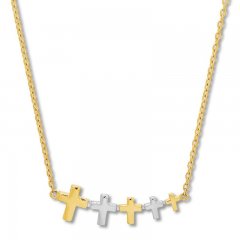 Cross Bar Necklace 10K Two-Tone Gold