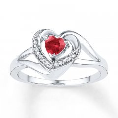 Lab-Created Ruby Ring 1/20 ct tw Diamonds Sterling Silver