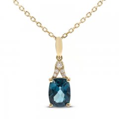 Blue Topaz & Diamond Necklace 1/20 ct tw Cushion/Round-Cut 10K Yellow Gold 18"