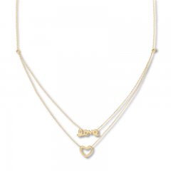 "Love" & Heart Layered Necklace 14K Yellow Gold Adj.