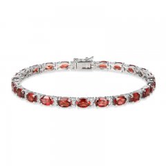 Garnet & White Lab-Created Sapphire Bracelet Sterling Silver 7.25"