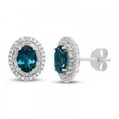 Neil Lane Topaz & Diamond Earrings 3/8 ct tw Oval/Baguette/Round-cut 14K White Gold