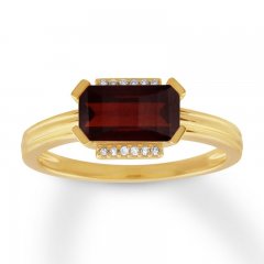 Garnet Ring with Diamonds 10K Yellow Gold