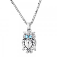 Petite Owl Necklace Blue Topaz/Lab-Created Sapphires St. Silver