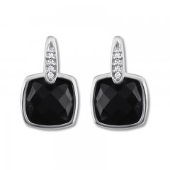 Black Onyx Earrings with Diamonds Sterling Silver