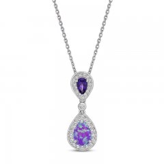 Lavender Lab-Created Opal/White Lab-Created Sapphire/Amethyst Necklace Sterling Silver 18"