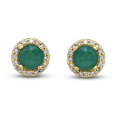 Emerald Earrings 1/10 ct tw Diamonds 10K Yellow Gold