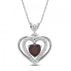 Lab-Created Ruby & White Lab-Created Sapphire Heart Necklace Sterling Silver 18"