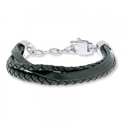 Men's Leather Bracelet Stainless Steel 9" Length