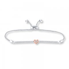 Heart Bolo Bracelet 1/4 ct tw Diamonds Sterling Silver/10K Gold