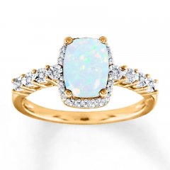 Lab-Created Opal Ring 1/10 ct tw Diamonds 10K Yellow Gold