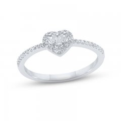 Diamond Heart Ring 1/5 ct tw Baguette & Round-cut 10K White Gold