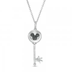 Disney Treasures Mickey Mouse Black & White Diamond Necklace 1/10 ct tw Round-Cut Sterling Silver 17"