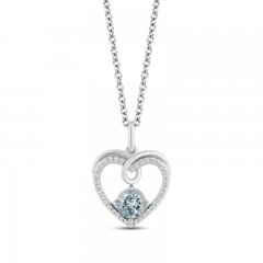 Hallmark Diamonds Aquamarine Heart Necklace 1/10 ct tw Round-Cut Sterling Silver 18"