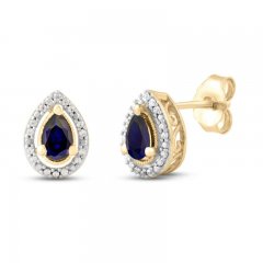 Blue Sapphire & Diamond Earrings 1/15 ct tw 10K Yellow Gold