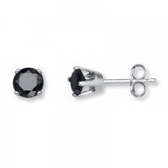 Black Solitaire Earrings 1-1/2 ct tw Diamonds 10K White Gold