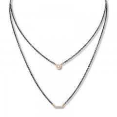 Bezel-Set Diamond Necklace 1/6 ct tw Stainless Steel/10K Gold