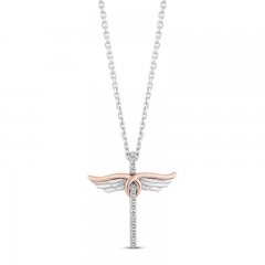 Hallmark Diamonds Angel Necklace 1/10 ct tw Sterling Silver/10K Rose Gold 18"