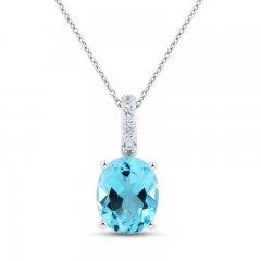 Swiss Blue Topaz & White Lab-Created Sapphire Necklace Sterling Silver 18"