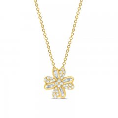 Diamond Clover Necklace 1/4 ct tw Round/Baguette 10K Yellow Gold 18"