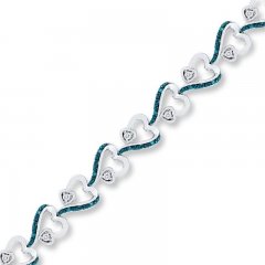 Blue/White Diamond Heart Bracelet 1/4 ct tw Sterling Silver