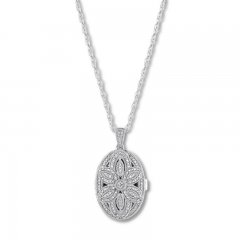 Diamond Floral Locket Necklace 1/4 ct tw Sterling Silver